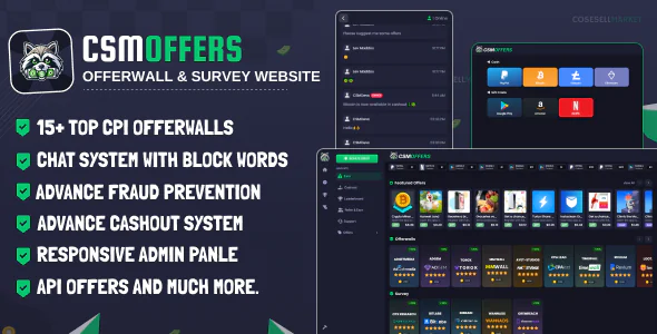 CSMOffers offerwalls and survay website with Admin Panel
