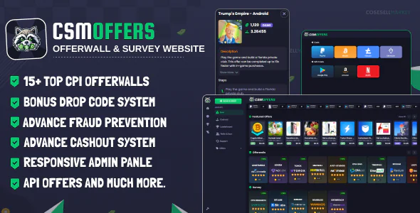 CSMOffers lite offerwalls and survay website with Admin Panel